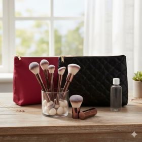 Bene 10 PCS Makeup Bag Brush Bundle (Color: Pink)